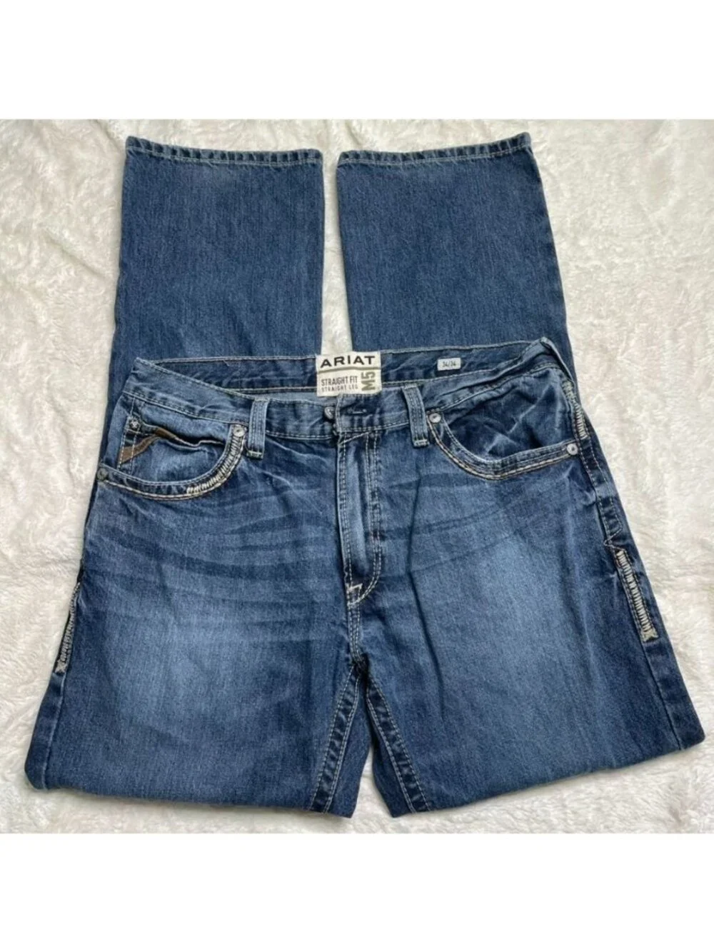 Ariat M5 Mens Straight Leg Jeans Blue Denim Size 34x33 Western Work Med Wash